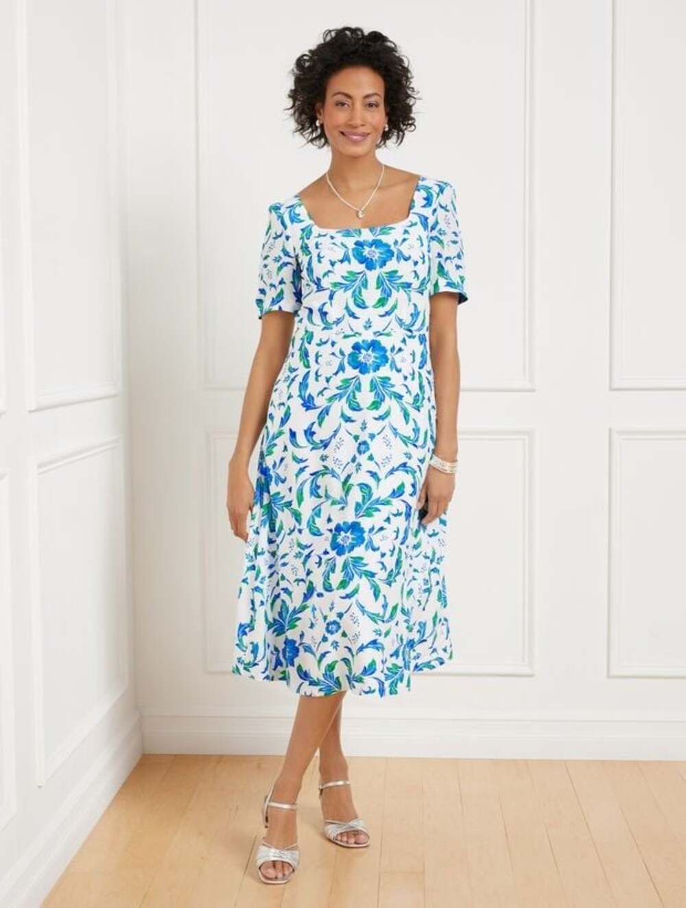 Talbots Fit & Flare Dress Beautiful Scroll Blue White 20W 20 Wide